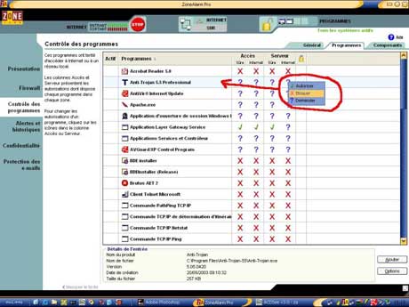 Autoriser des programmes - Zone Alarm