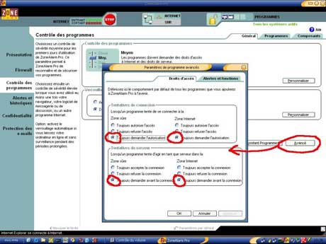 Contrôle avancé des programmes de Zone Alarm