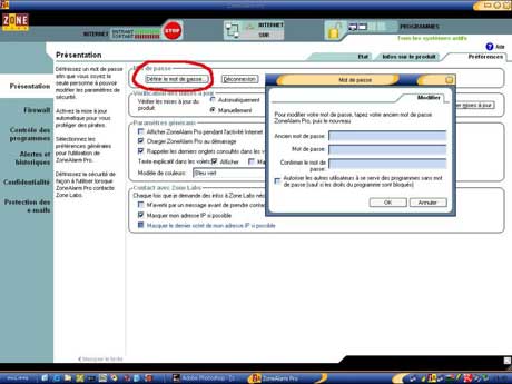 Définir le mot de passe de Zone Alarm