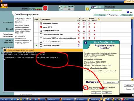 Refuser des programmes - Zone Alarm